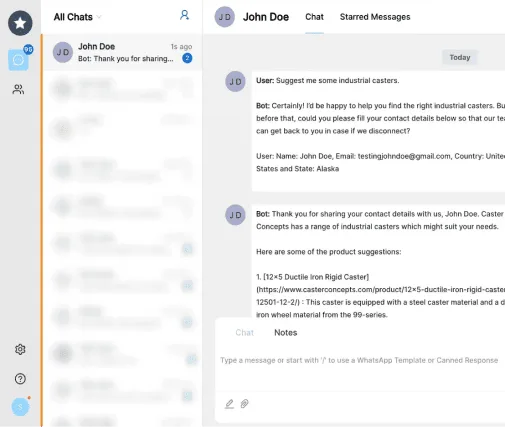 Sales inbox showing the buyer’s conversation and suggested products