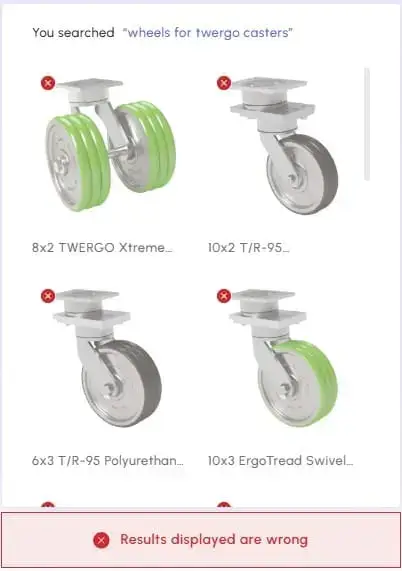 Keyword search for wheels for a caster model returning complete casters instead of wheels