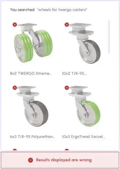 Keyword search mixing casters and wheels for a compatibility query